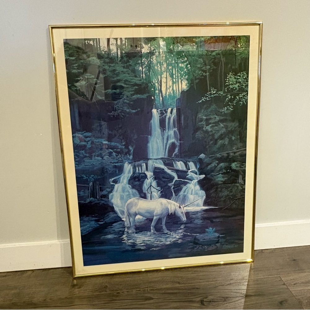Vintage Unicorn Print framed poster 1981 Mythical Y2K Unicorn wall art large